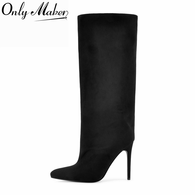 Winter Clothing For Woman - Onlymaker Black Faux Suede Knee High