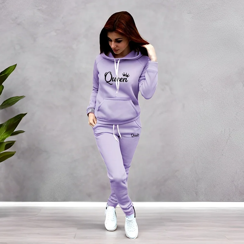 Winter Clothing For Woman - Womens Tracksuit Queen Letter Printing Hooded